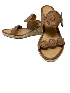 Jack Rogers Shelby Wedge Sandals Size 10 Cognac Leather Neutral Preppy